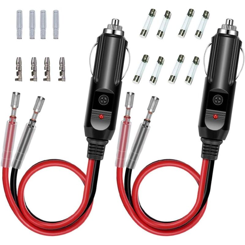 foto del prodotto adattatore per accendisigari maschio da 2 pezzi con cavo di alimentazione awg 16 12v 24v universale, per inverter per auto, pompa dell aria, tazza