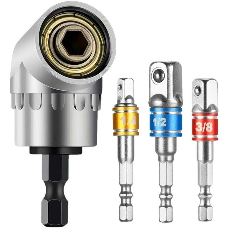 foto del prodotto adattatore per cacciavite angolare da 105 punta esagonale da 1 4 e adattatore per bussola per cacciavite cordless da 3 pezzi. adattatore per