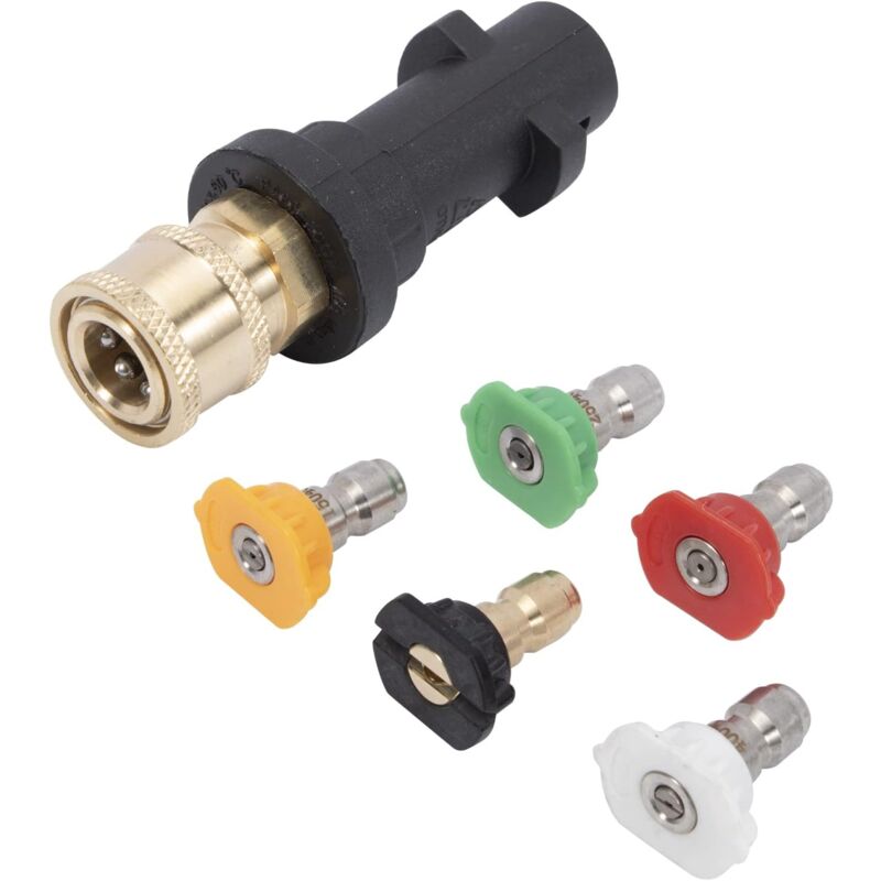 foto del prodotto adattatore per idropulitrice applicabile 6,35 mm femmina attacco rapido per karcher k2 k3 k4 k5 k6 k7 con 5 punte per ugelli multistadio