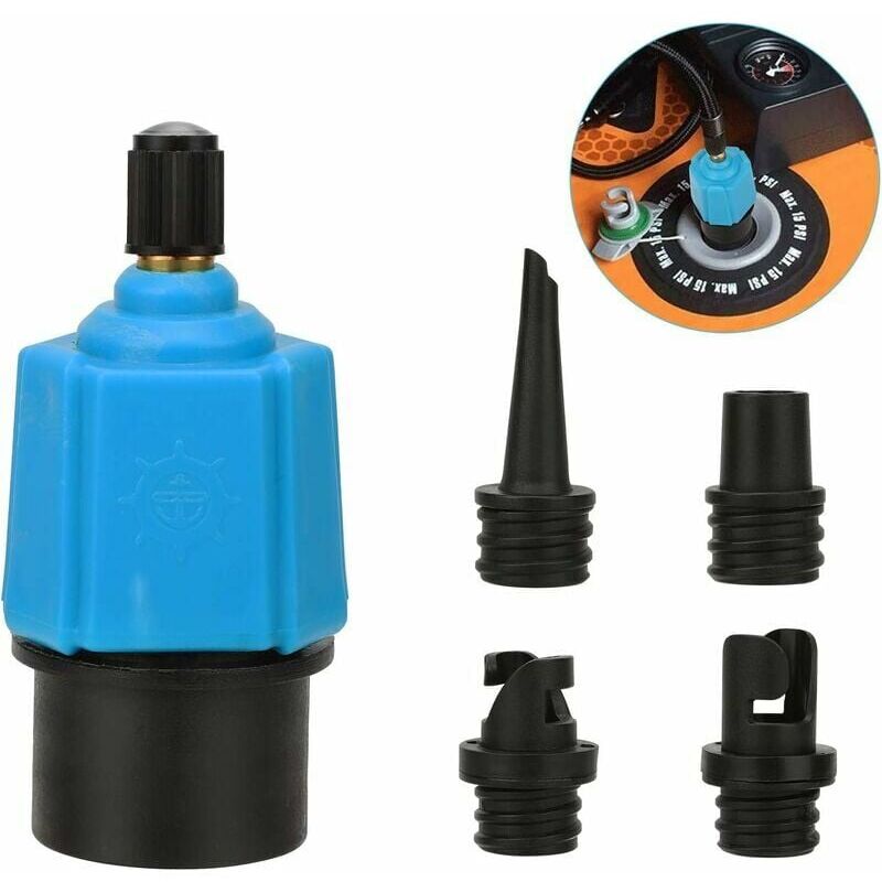 foto del prodotto adattatore per pompa sup gonfiabile, convertitore per pompa dell aria, adattatore per valvola sup multifunzione con 4 ugelli per valvola dell aria