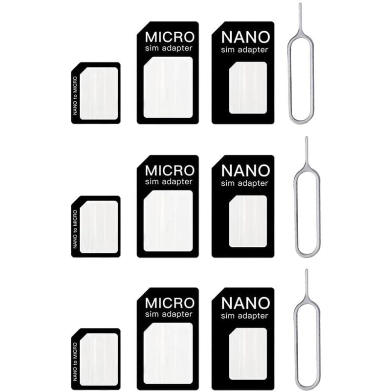 foto del prodotto adattatore per scheda sim nano 4 in 1, kit da 3 schede sim nano, adattatore sim e pin di espulsione, per smartphone