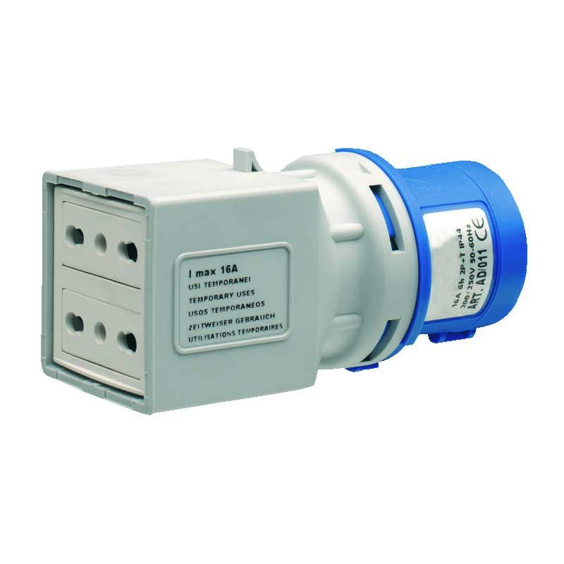 foto del prodotto adattatore per spina cee 200v con prese schuko bipas