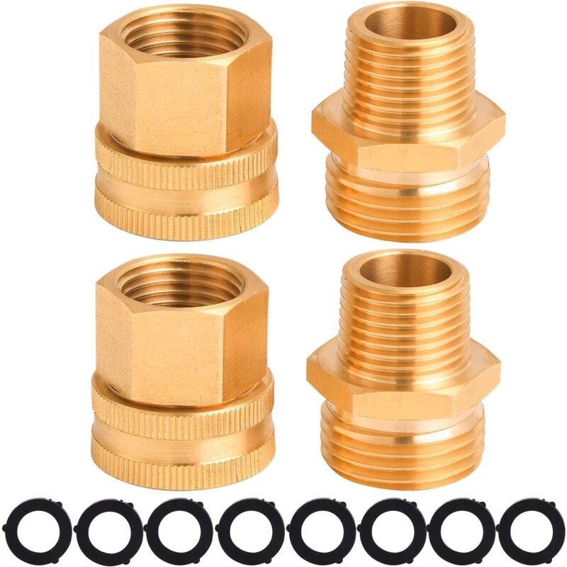 foto del prodotto adattatore per tubo da giardino da 3 4 ght a 1 2 npt, connettore doppio maschio e femmina in ottone, con 8 rondelle extra