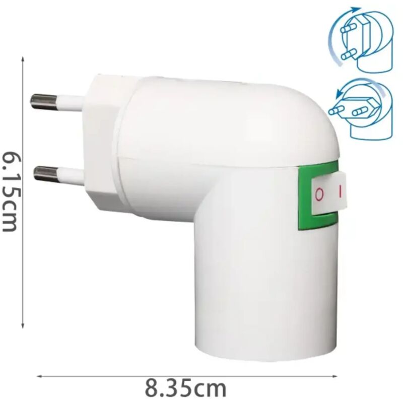 foto del prodotto adattatore pp a e27 con interruttore bianco da spina a portalampada