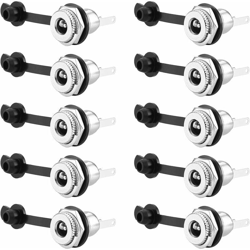 foto del prodotto adattatore presa jack femmina da 5,5 x 2,1 mm da 10 pezzi con cappuccio antipolvere per laptop audio video telefono cctv e altre apparecchiature