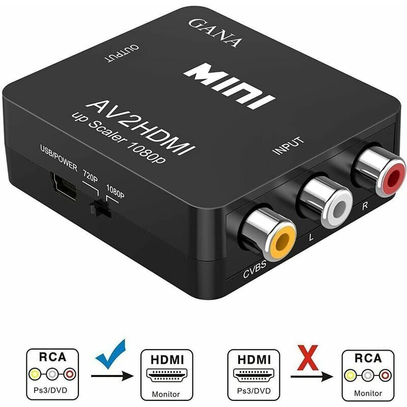foto del prodotto adattatore rca a hdmi convertitore av a hdmi adattatore av a hdmi supporta 1080p con cavo di ricarica usb custodia protettiva per pc nintendo 