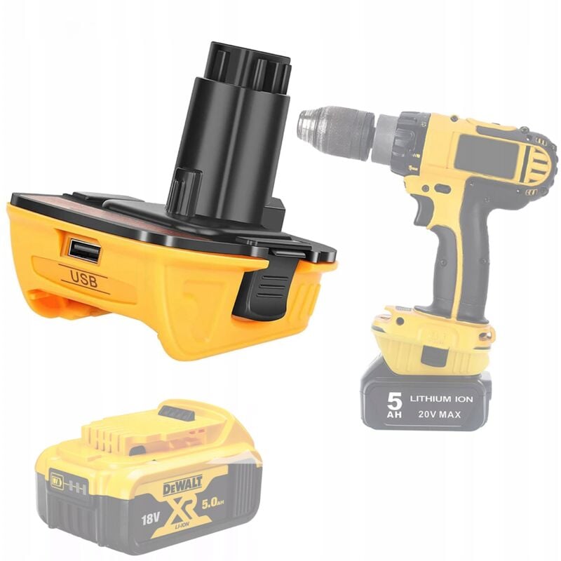 foto del prodotto adattatore rosfix dewalt dc9096 per batteria dewalt dca1820 giallo nero