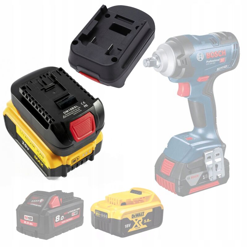 foto del prodotto adattatore rosfix dewalt milwaukee per batteria bosch dm18bsl 