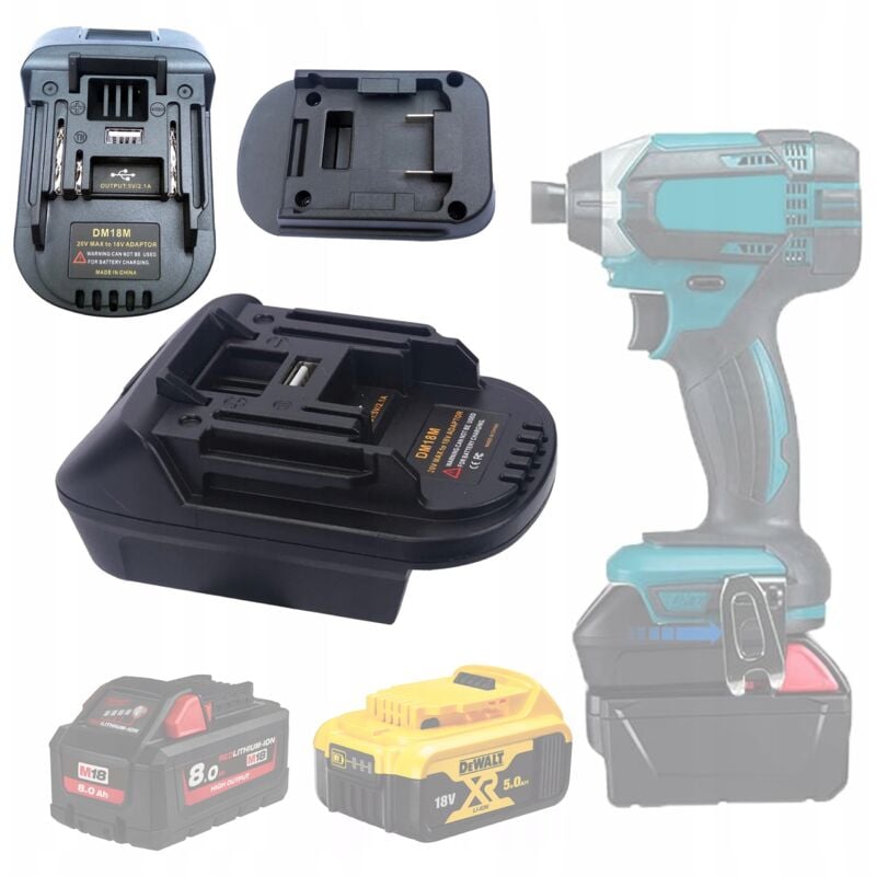 foto del prodotto adattatore rosfix dewalt milwaukee per batteria makita dm18m