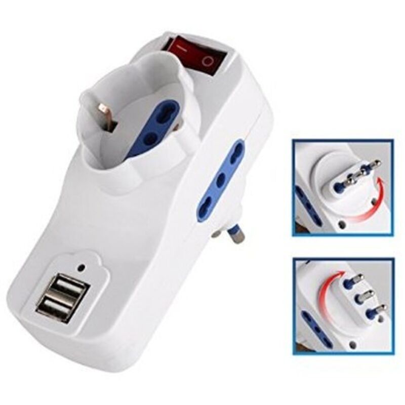 foto del prodotto adattatore schuko biv. usb spina gir. 16a elettrocanali cod. eck11121 