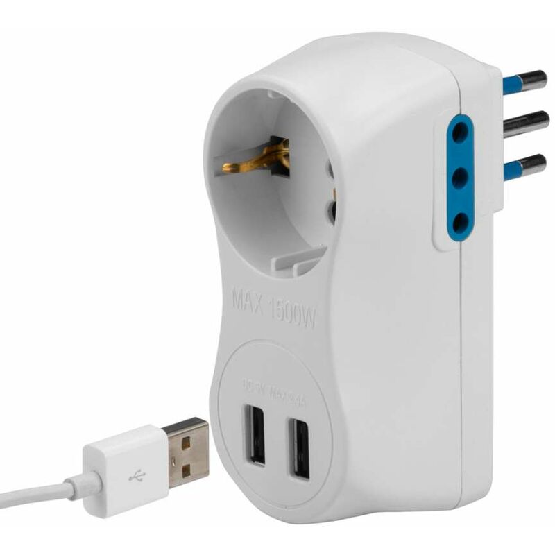 foto del prodotto adattatore spina 10a con 2 prese 10a 1 presa 10 16a e 2 prese usb