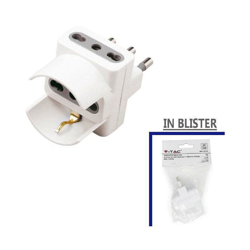 foto del prodotto adattatore spina 16a 2 prese 10 16a bipasso 1 bipasso schuko 8724 v tac