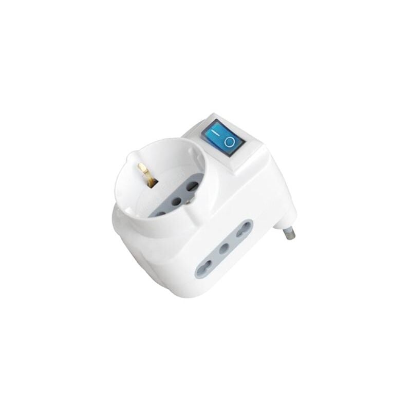 foto del prodotto adattatore spina 16a 2 prese 2p t 10 16a bipasso 1 presa schuko con interruttore colore bianco 8716 v tac