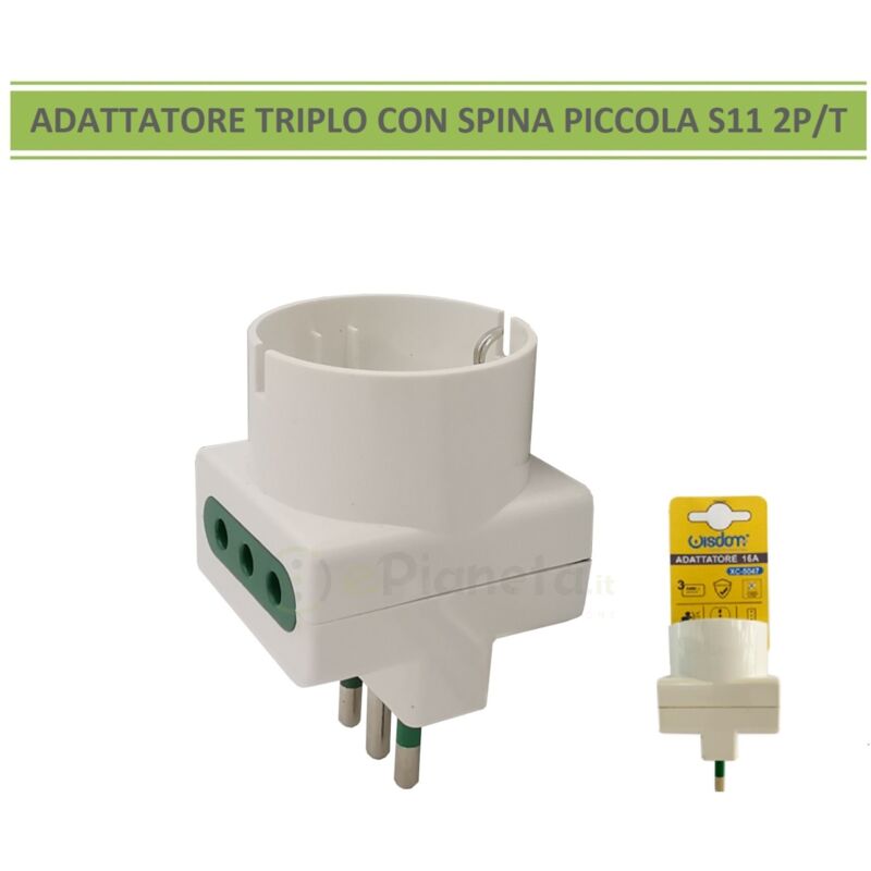 foto del prodotto adattatore spina s11 10a 2p t con 2 prese bipasso 10 16a 2p t e 1 presa 10 16a