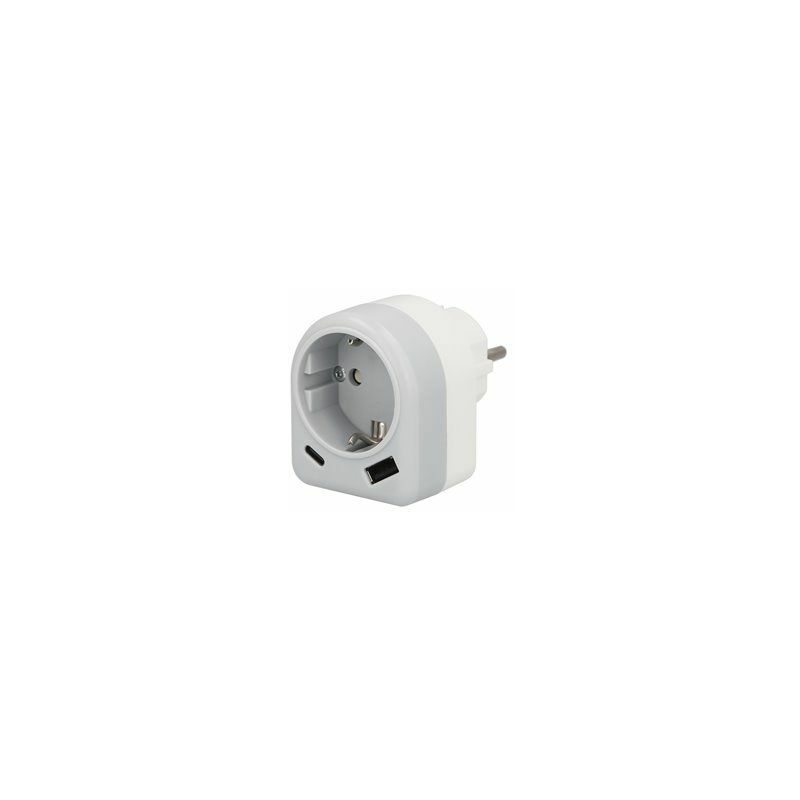 foto del prodotto adattatore spina schuko con 2 prese, usb a e usb c