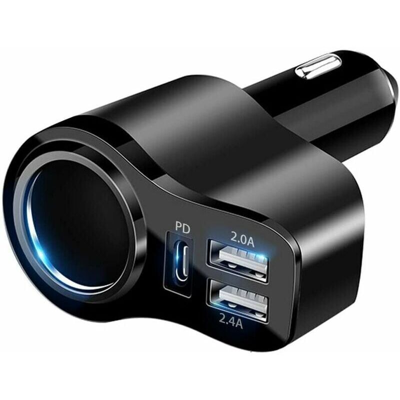 foto del prodotto adattatore splitter per presa accendisigari usb 4 in 1 usb c per auto 36w con 3 adattatori per caricabatteria per auto veloce usb tipo c pd doppio