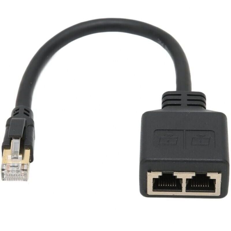 foto del prodotto adattatore splitter rj45, adattatore splitter di rete ethernet rj45 da 1 a 2 porte, adattatore splitter per cavo di rete cat8 per casa e ufficio