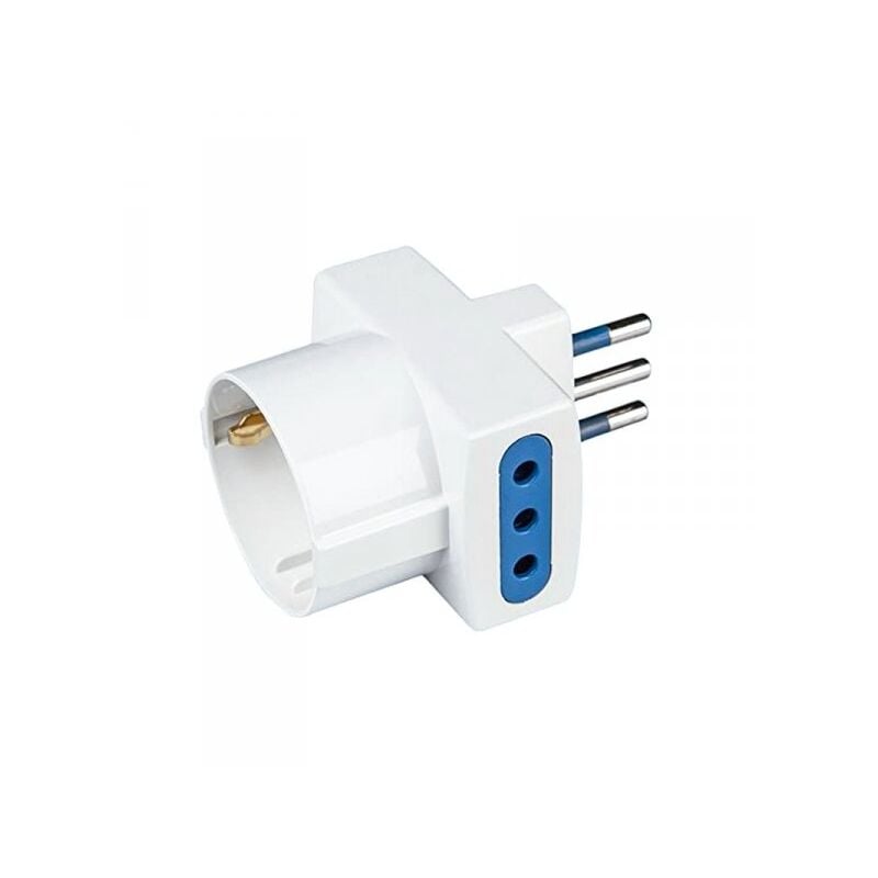 foto del prodotto adattatore tripla spina 10a 2 prese italiane 10a 1 presa schuko 10a bianco