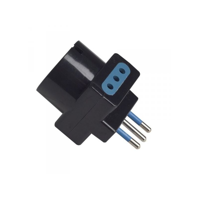 foto del prodotto adattatore tripla spina elettrica 2p t 10a con 2 presa 10a 2p t e 1 presa ita 10a schuko 16a 250v max 1500w nero