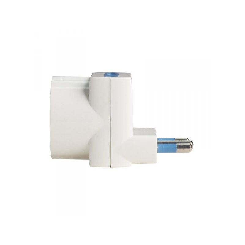 foto del prodotto adattatore tripla spina elettrica angolare 16a con 2 prese bipasso 10a 16a e 1 presa schuko 16a laterale salvaspazio