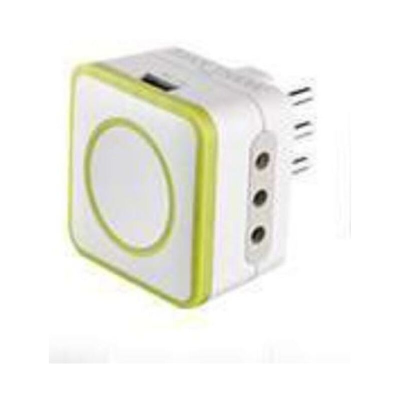 foto del prodotto adattatore triplo electraline gummy 2 prese bivalenti 10a e una presa usb verde 72081