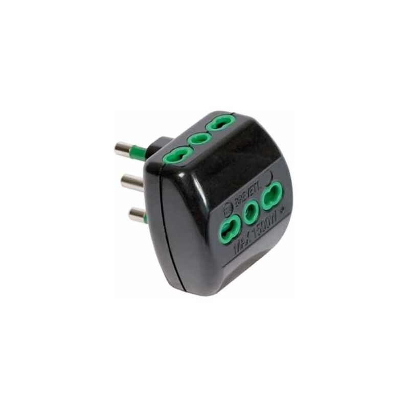 foto del prodotto adattatore triplo vertical system nero spina italiana 2p t 16a 3 prese bipasso italiane 2p t 16a fanton 82181