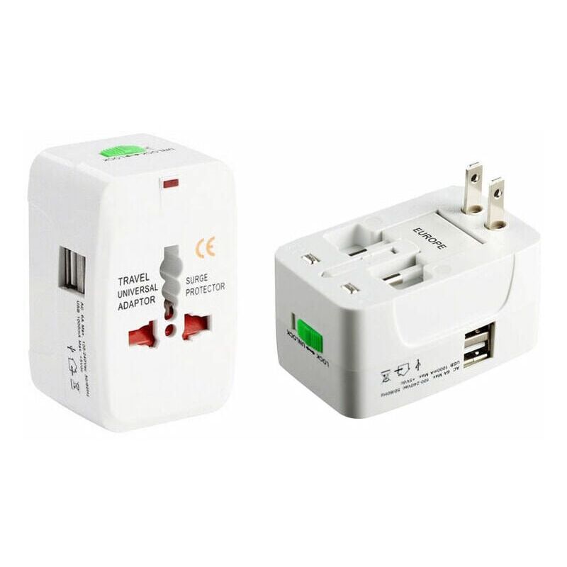 foto del prodotto adattatore universale da viaggio, adattatore universale multifunzione con 2 porte usb, francia, usa, regno unito e australia, adattatore tutto in uno