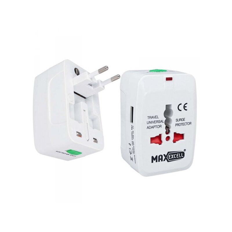 foto del prodotto adattatore universale da viaggio con presa eu uk usa aus cn con caricatore usb 5v 1a