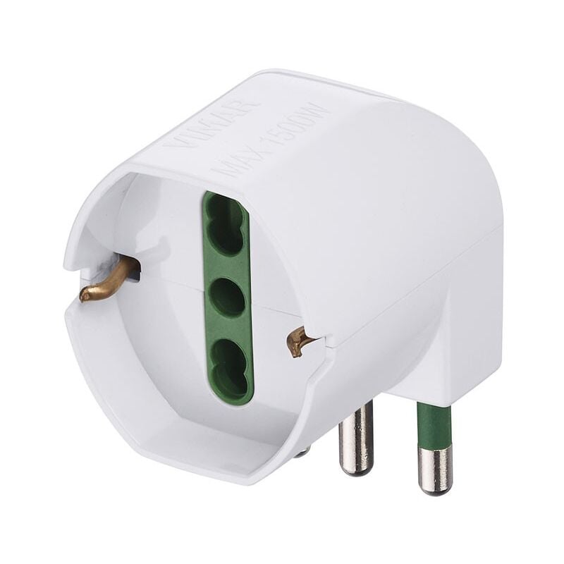 foto del prodotto adattatore vimar sfalsato s17 spina 2p t 90 bianco 00305.b