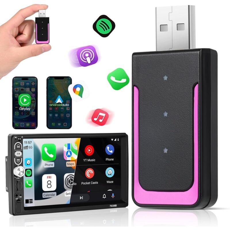 foto del prodotto adattatore wireless car play, adattatore wireless per auto mini edition, converte il dongle car play cablato in un dongle car play wireless plug 