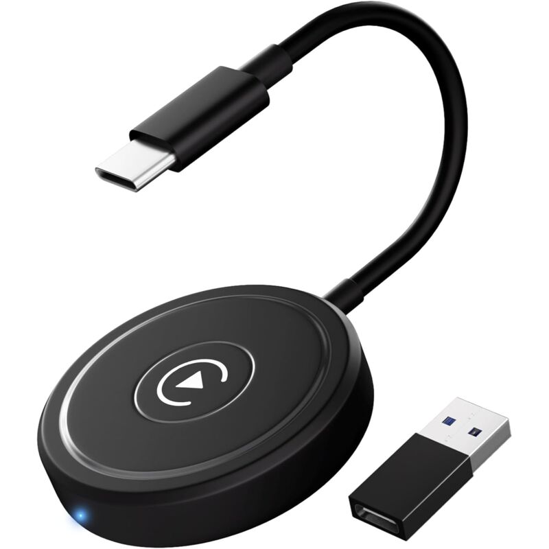 foto del prodotto adattatore wireless per iphone, adattatore wireless carplay converte carplay cablato in carplay wireless compatibile con auto dopo il 2017