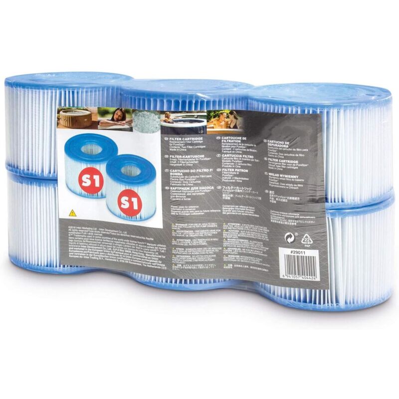 foto del prodotto adatto a tutte le cartucce di ricambio per filtro per spa per piscina singola intex 29011e s1 purespa 6 filtri , blu e bianco