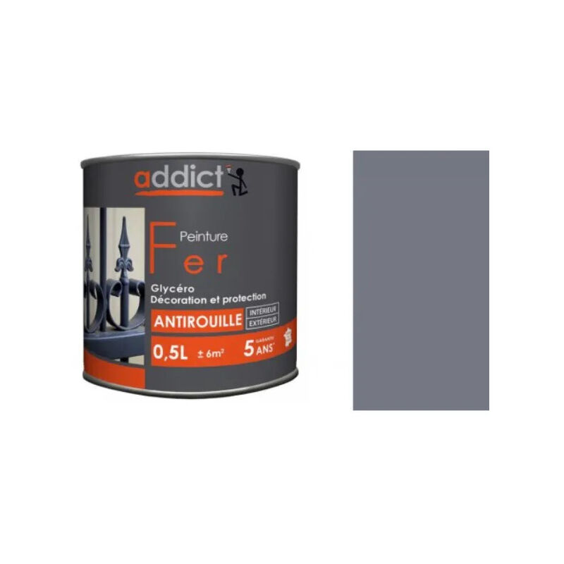 foto del prodotto addict 0,5 litri di vernice antiruggine grigio argento, interni ed esterni.