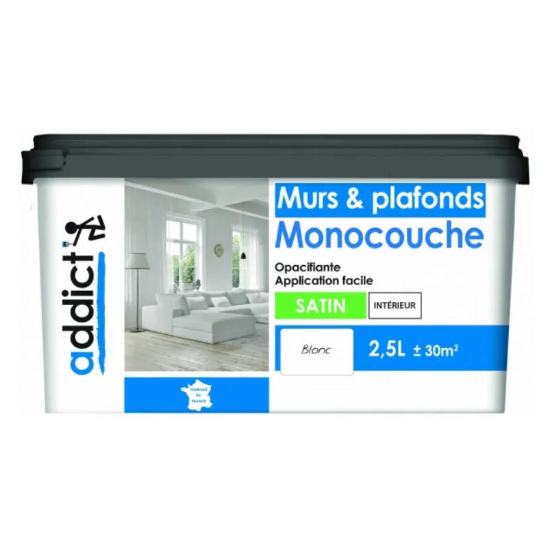 foto del prodotto addict pittura acrilica satinata bianca per pareti e soffitti, 2,5 l