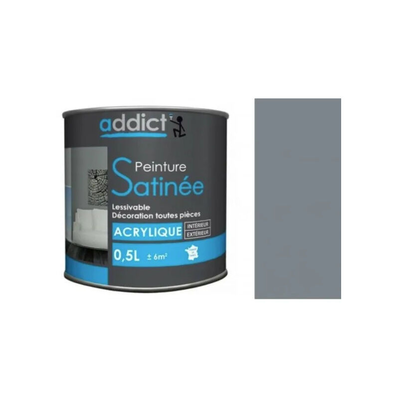 foto del prodotto addict vernice acrilica multisubstrato per interni, grigio argento satinato, 0,5 litri.