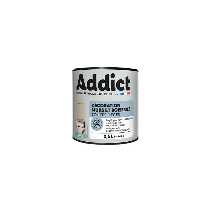 foto del prodotto addict vernice acrilica satinata castor per pareti e legno 0.5l.