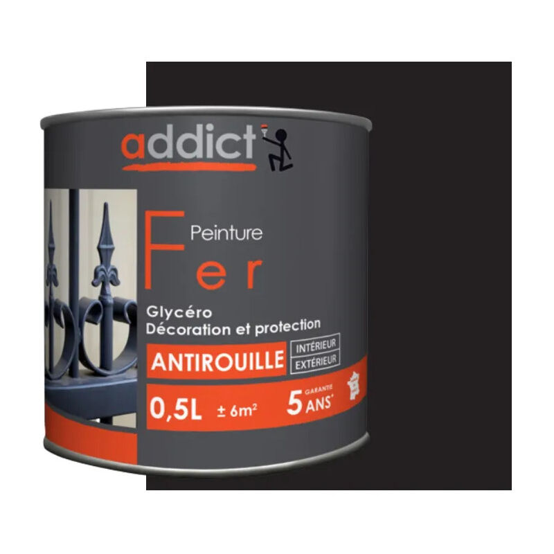 foto del prodotto addict vernice antiruggine per ferro, nero lucido, 0,5 litri, per interni ed esterni