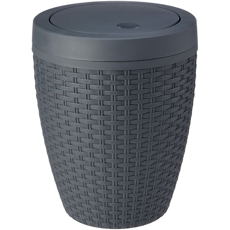 foto del prodotto addis cestino da bagno rotondo in finto rattan con coperchio basculante, carbone, swing bin