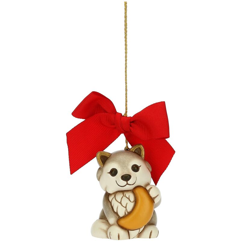 foto del prodotto addobbi natalizi, lupo noah in ceramica decorata a mano, versione natale 2022 5x4.9x6.5 cm h thun