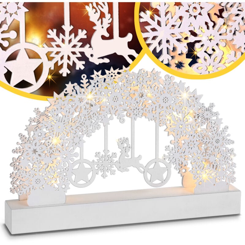 foto del prodotto addobbo natalizio luminoso a led in legno a batterie timer senza fili decorazioni di natale fiocco di neve - monzana