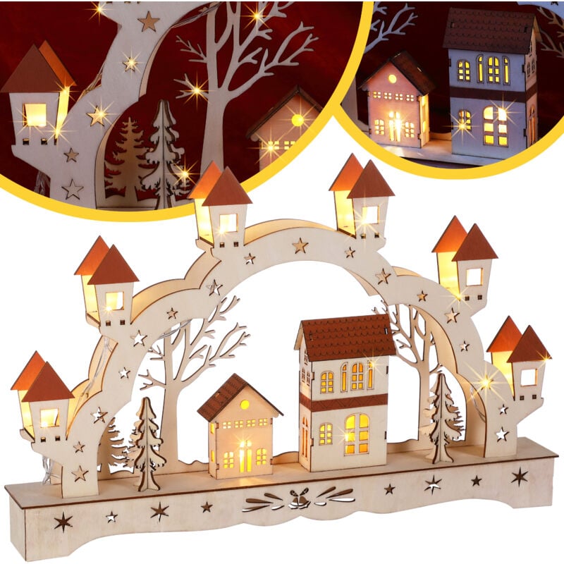 foto del prodotto addobbo natalizio luminoso a led in legno a batterie timer senza fili decorazioni di natale landscape en monzana