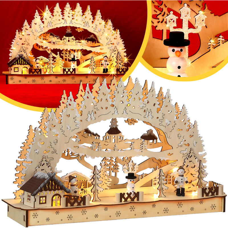 foto del prodotto addobbo natalizio luminoso a led in legno a batterie timer senza fili decorazioni di natale winter village en monzana