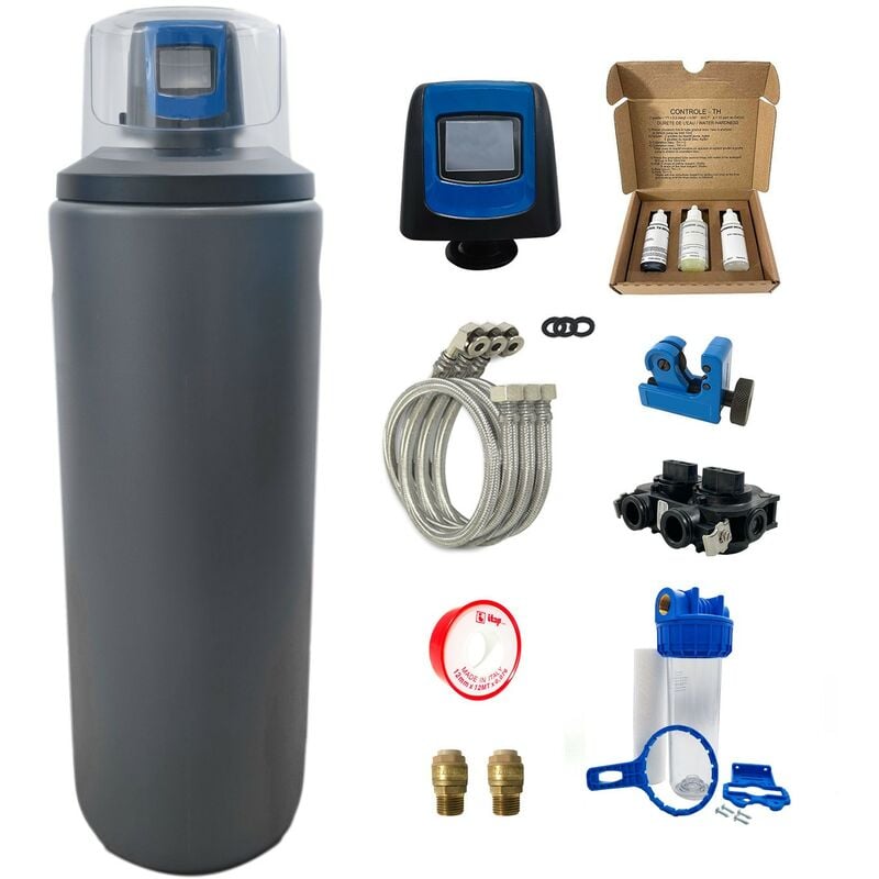 foto del prodotto addolcitore acqua tattile 30l fleck 5800 xtr volumetrico elettronico completo di kit installazione fatto in francia