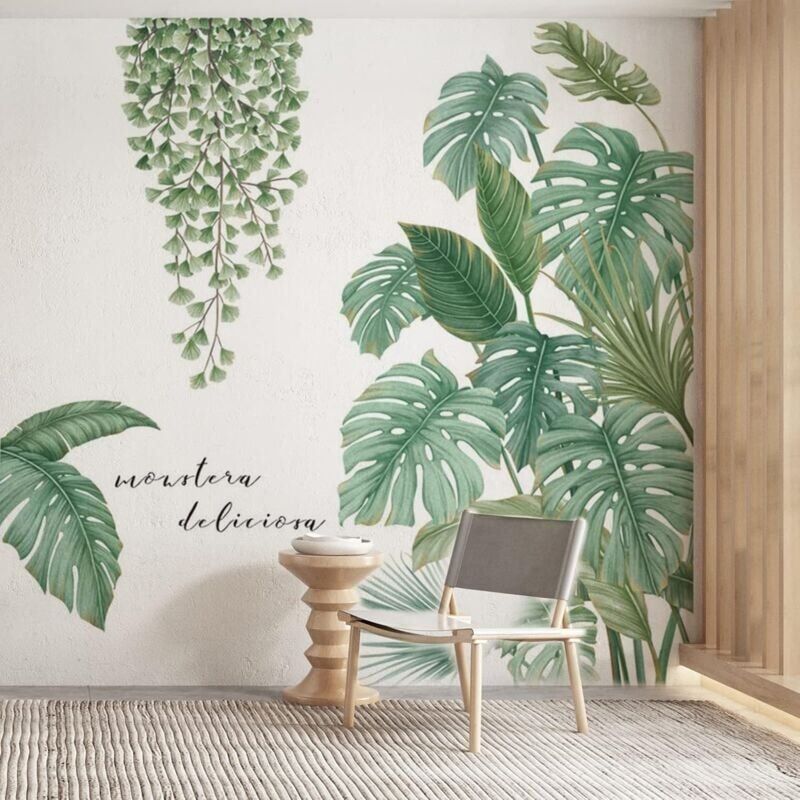 foto del prodotto adesivi con foglie di palma di piante tropicali, adesivi con foglie, adesivi murali con foglie di vite, adesivi murali con piante tropicali