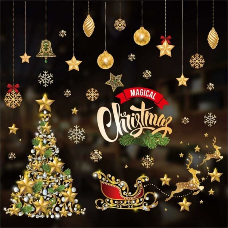 foto del prodotto adesivi per finestre natalizie, adesivi decorativi per vetri invernali, fiocchi di neve, babbo natale e renne, carini, fai da te, rimovibili, adesivi
