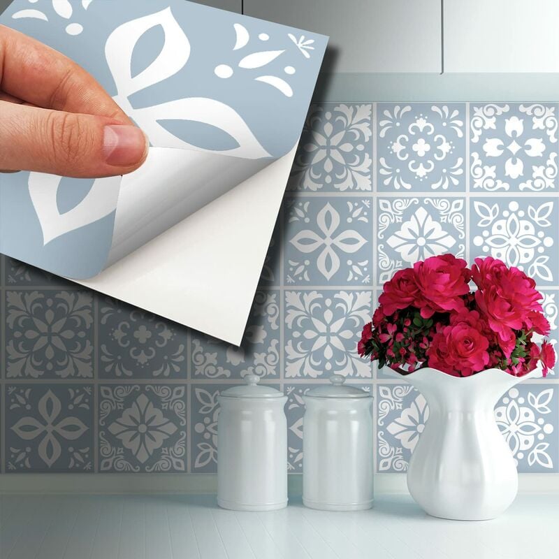 foto del prodotto adesivi per piastrelle da parete staccare e attaccare backsplash vinile autoadesivo decorazione domestica fai da te soggiorno 15cm 24pcs triana blu