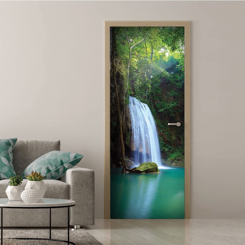 foto del prodotto adesivi per porte in pvc premium, door cover cascata verde, applicazione facile e senza bolle, rivestimenti per porte da interno 83 x 210 rifilabili