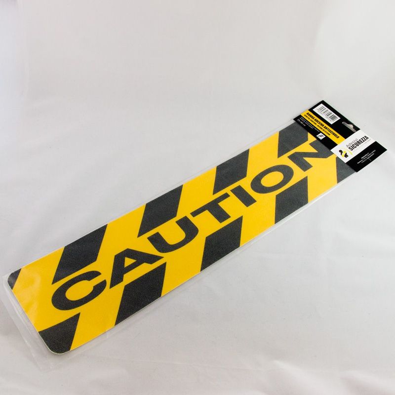 foto del prodotto adesivo antiscivolo giallo nero con scritta caution 