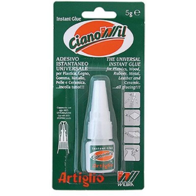 foto del prodotto adesivo colla cianoacrilico 5 gr per pelli metallo legno plastica ceramica in tubetto con cappuccio anti otturazione