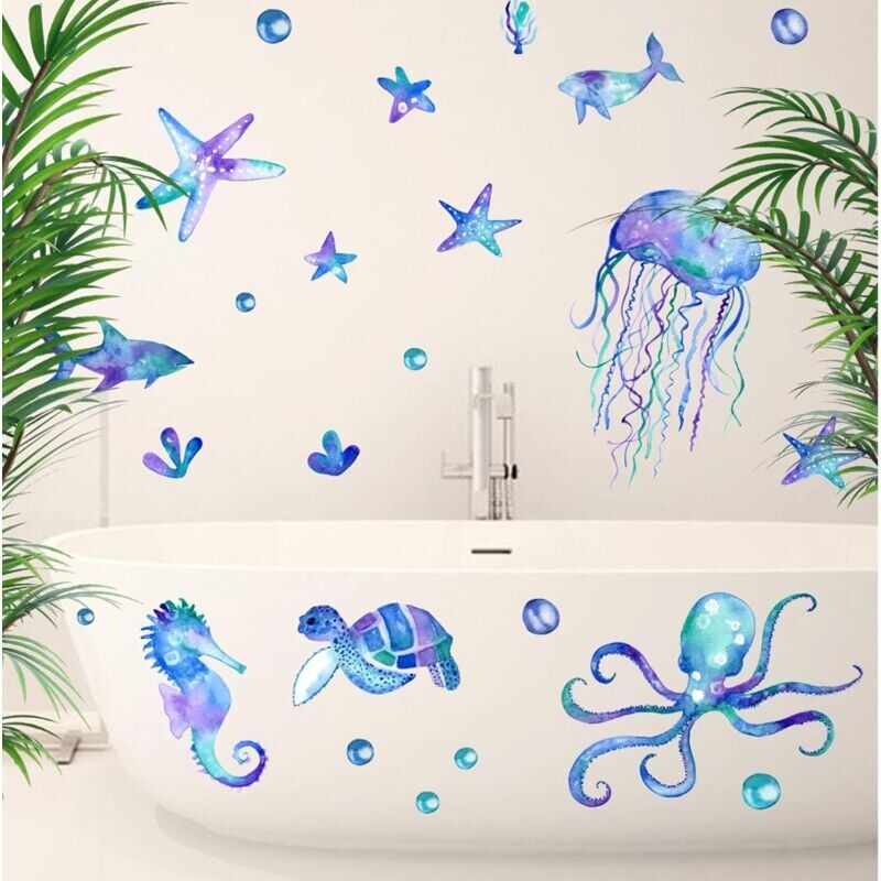 foto del prodotto adesivo da parete luminoso con stella al soffitto che brilla al buio, adesivo da parete con pesce e animale marino per bambini